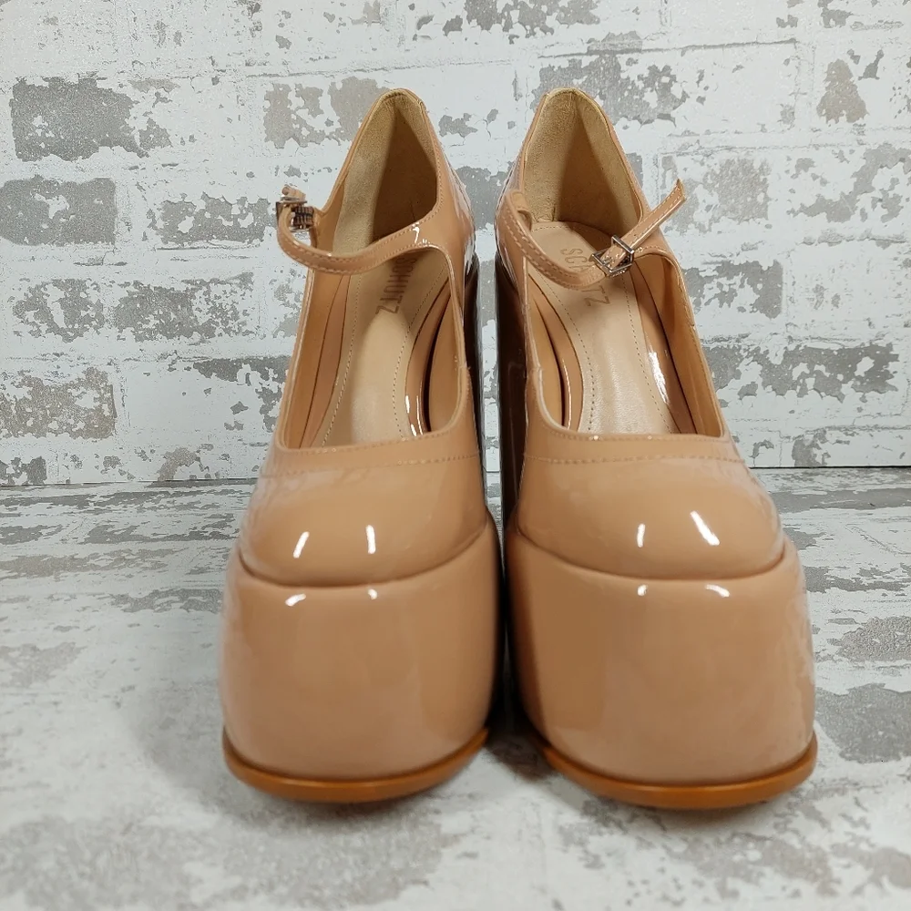 New Schutz Zayne New Pressego Tan Patent Leather Platform Mary Jane Pumps D411